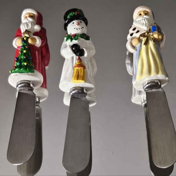 Festive Vintage Holiday Spreader Set with Santa and Snowman - Picture 1 of 7